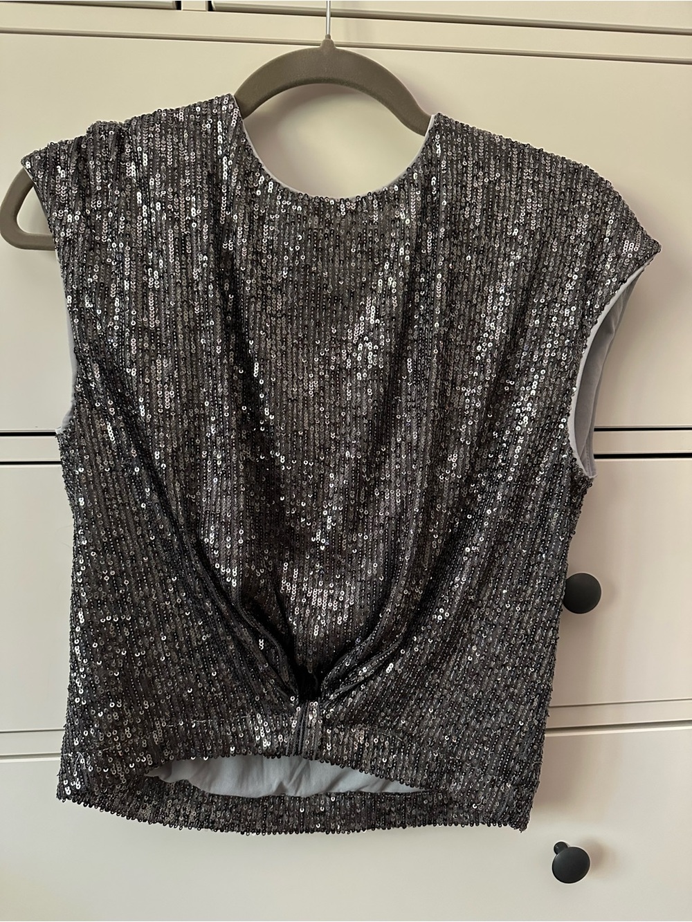 LOFT Black Sequin Twist-Front Top